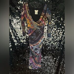 NWOT FUZZI FLORAL PRINT LONG SLEEVE SIDE SHIRRED DRESS BODYCON TULLE DRESS